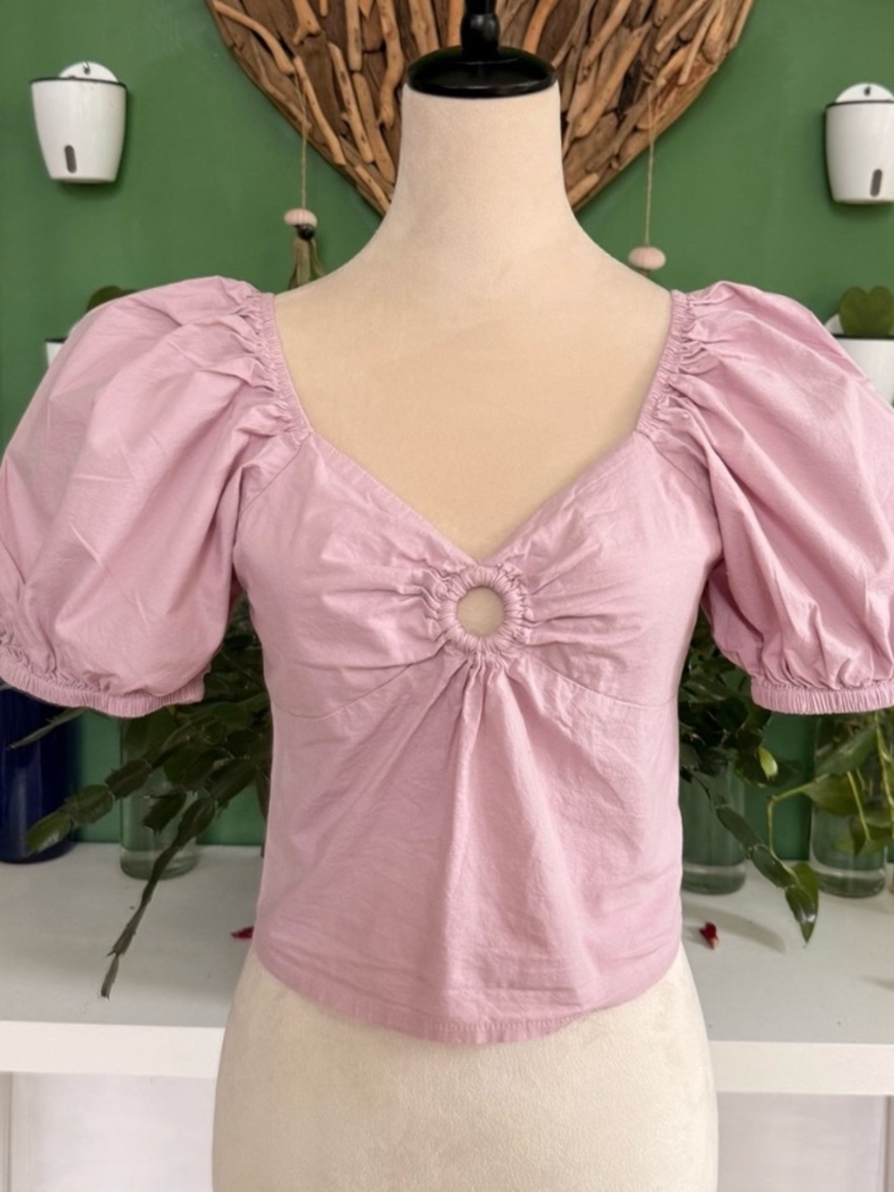 Sim and Sam Women’s Pink Poplin Keyhole Summer Top - SZ XL